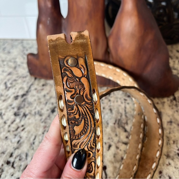 Vintage Tooled Leather “KEN” Belt - Picture 2 of 6